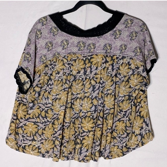 Free People Yellow Floral Leilani Crop With Crochet Lace Trim S - Picture 11 of 13